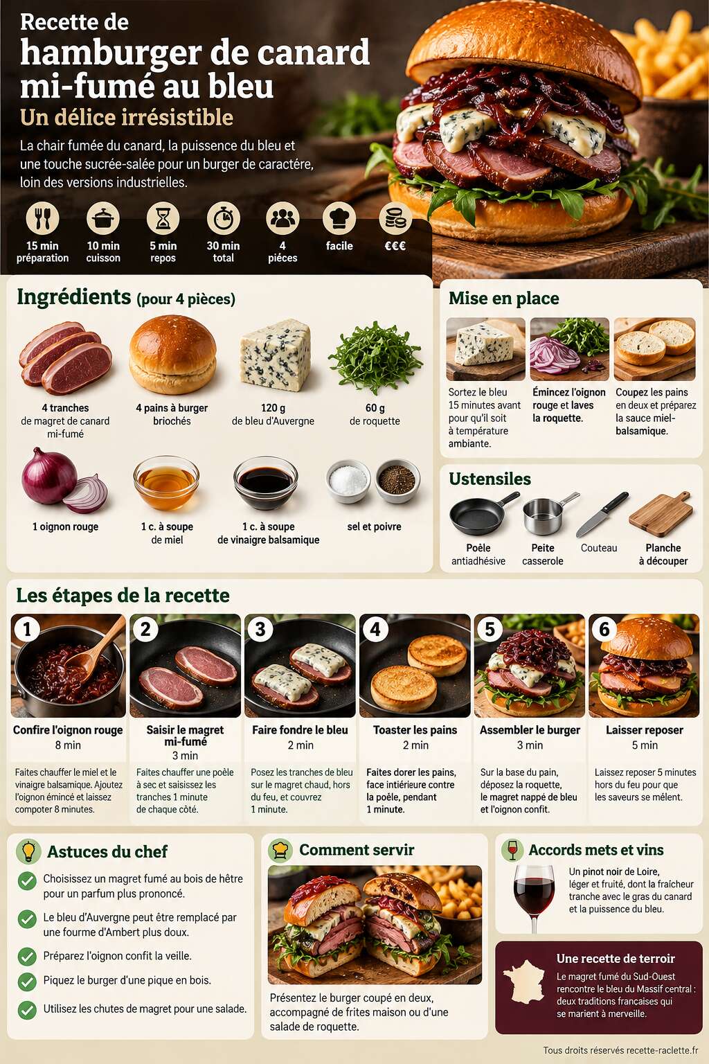 Fiche recette Recette de hamburger de canard mi-fumé au bleu : un délice irrésistible Fiche recette Recette de hamburger de canard mi-fumé au bleu : un délice irrésistible