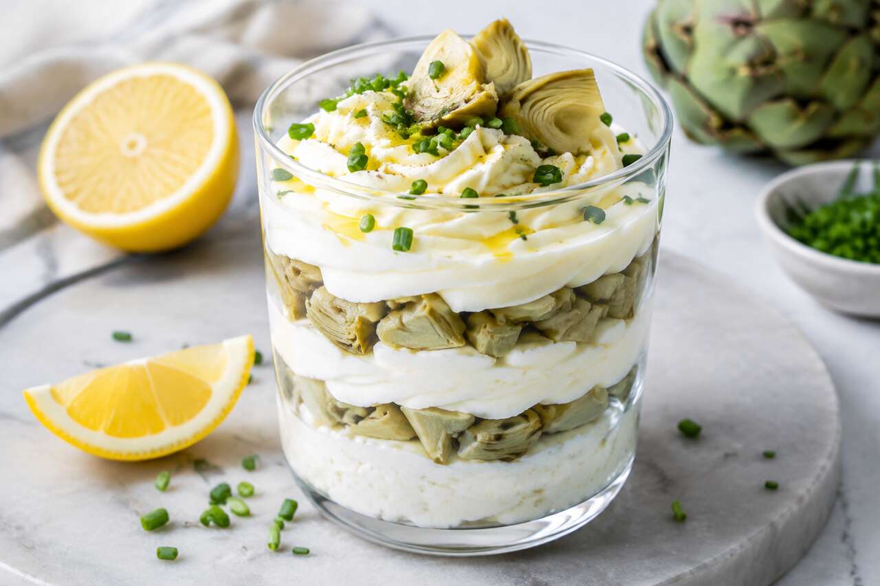 Verrine au fromage frais et cœur d'artichaut : recette gourmande
