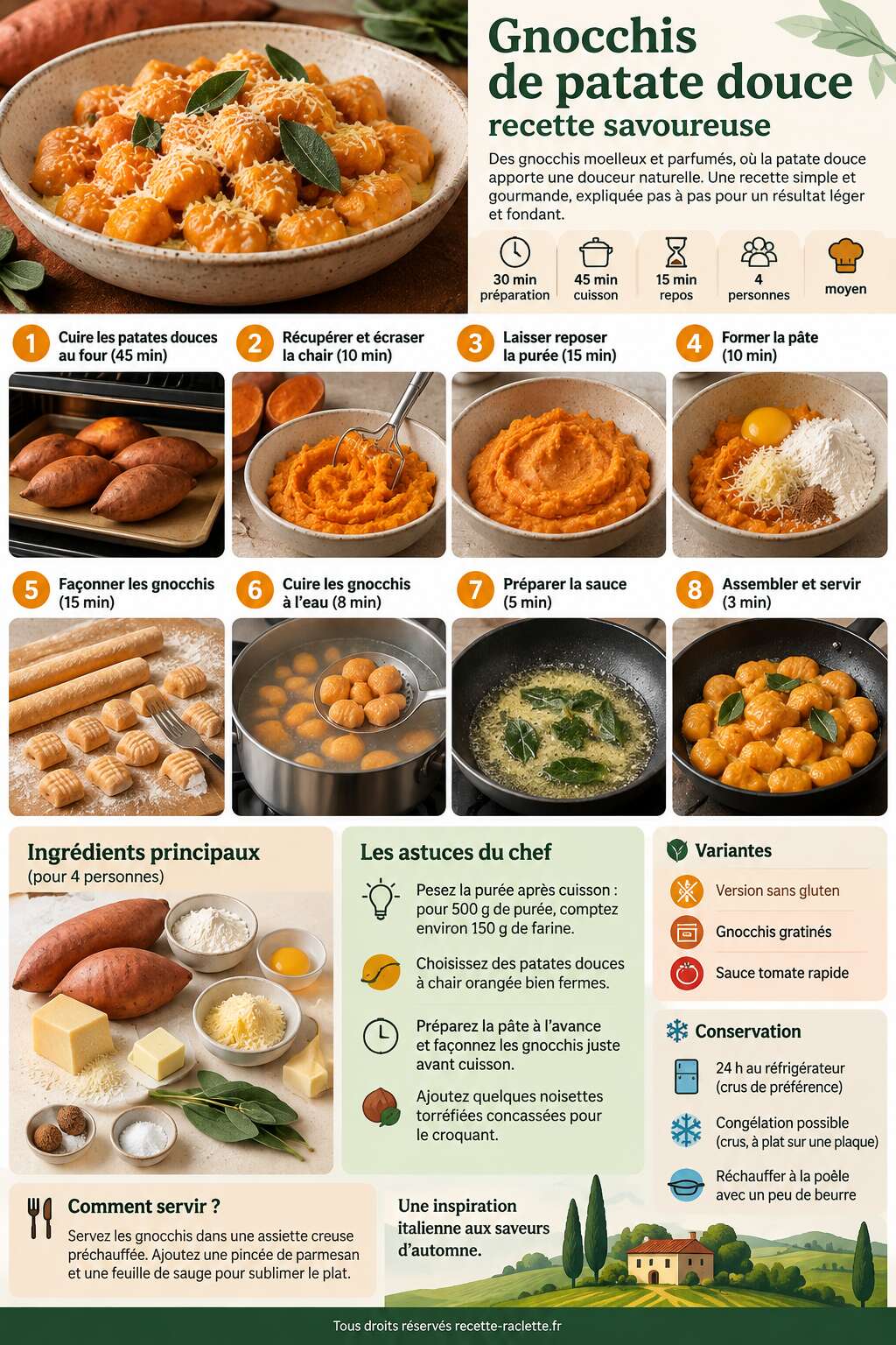 Fiche recette Gnocchis de patate douce : recette savoureuse Fiche recette Gnocchis de patate douce : recette savoureuse