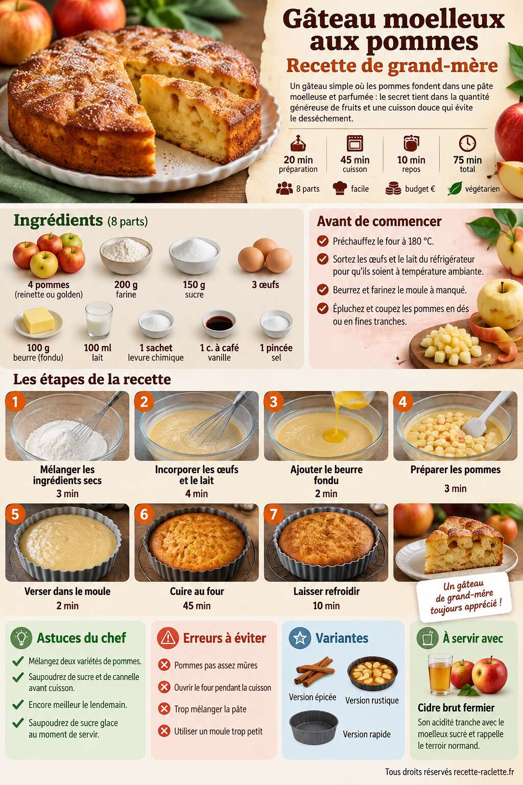 Fiche recette Gâteau moelleux aux pommes : recette de grand-mère Fiche recette Gâteau moelleux aux pommes : recette de grand-mère