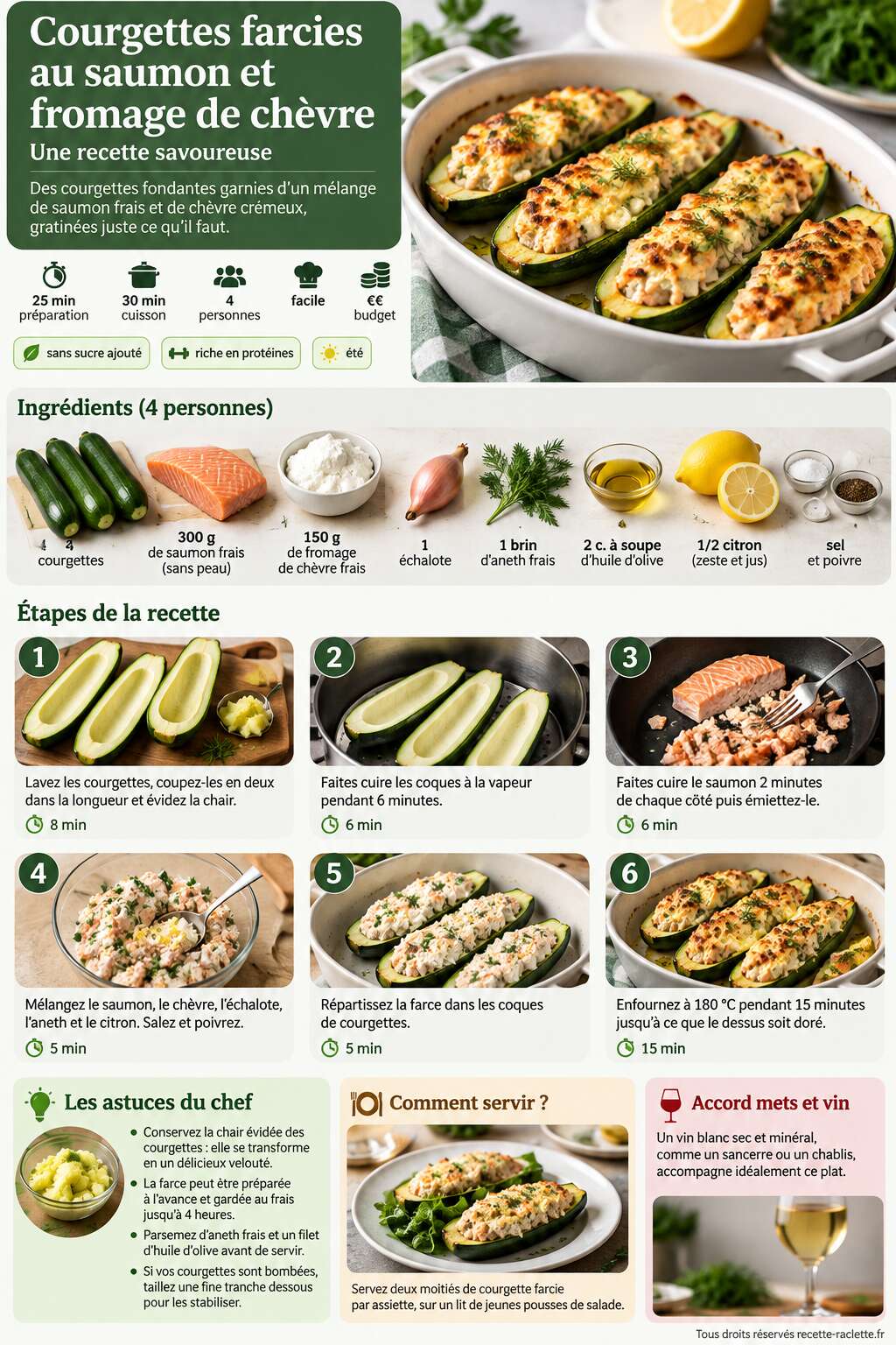 Fiche recette Courgettes farcies au saumon et fromage de chèvre : recette savoureuse Fiche recette Courgettes farcies au saumon et fromage de chèvre : recette savoureuse