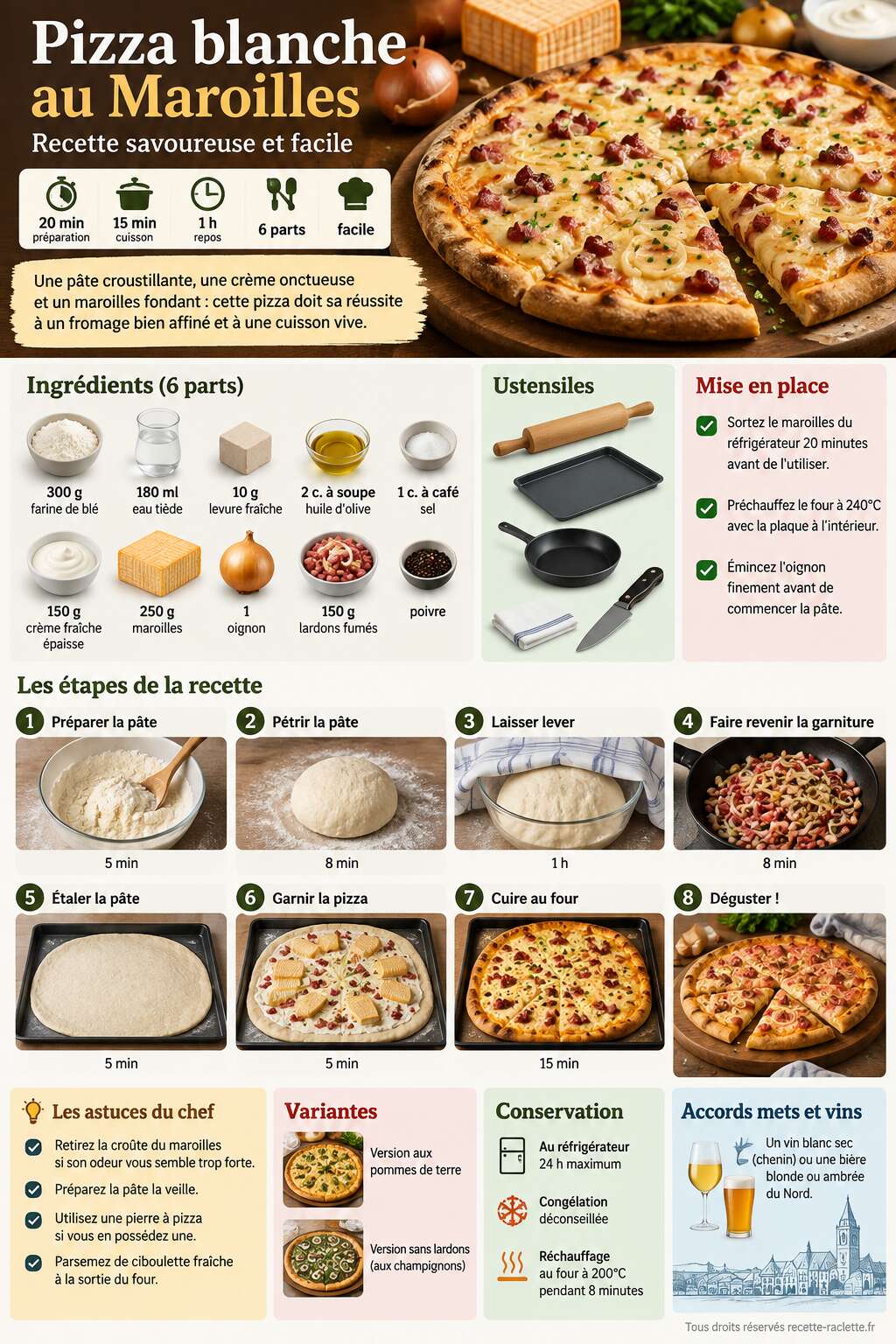 Fiche recette Pizza blanche au Maroilles : recette savoureuse et facile Fiche recette Pizza blanche au Maroilles : recette savoureuse et facile