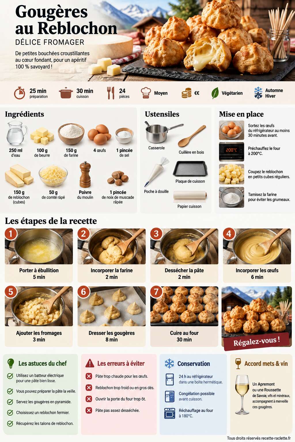 Fiche recette Recette gougères au Reblochon : délice fromager Fiche recette Recette gougères au Reblochon : délice fromager